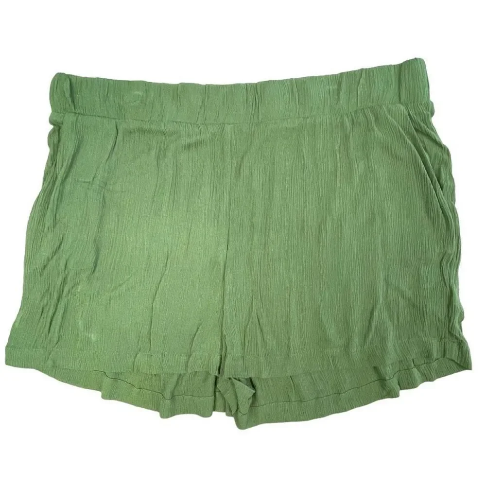 Abound Women's Olive Green Elastic Waist Crepe Lightweight Shorts Size 2X NWT